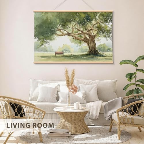 VIYYIEA Extra Large Watercolor Tree Canvas Wall Art, Sage Green, 36x54in - color: Watercolor Tree Scroll