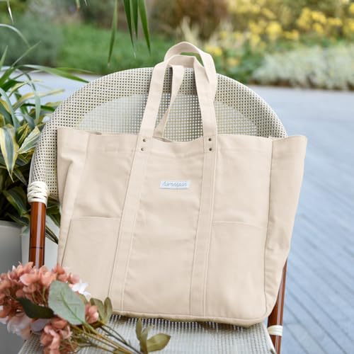HOMESPON Large Canvas Tote Bag, Magnetic Work Laptop Pack for Women - color: Beige