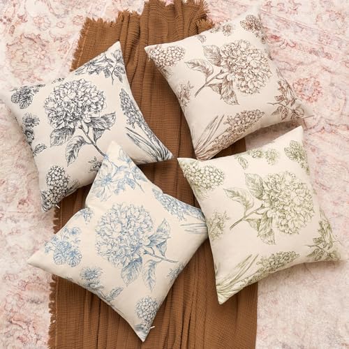 Kevin Textile Hydrangea Floral Pillow Covers Set of 2 18x18 Inch, Black - color: Black