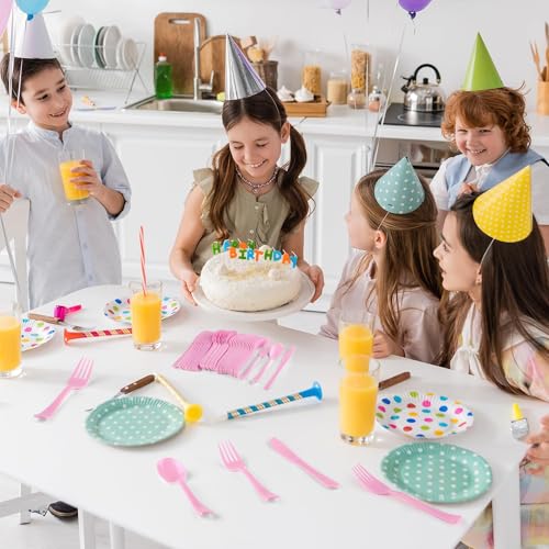 Kochorie 300 Pieces Light Pink Plastic Silverware with Spoons Forks Knives - color: Light Pink