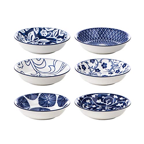 Selamica Ceramic 2.5oz Soy Sauce Dish, Pack of 6 (Vintage Blue) - color: Vintage Blue, style: Round