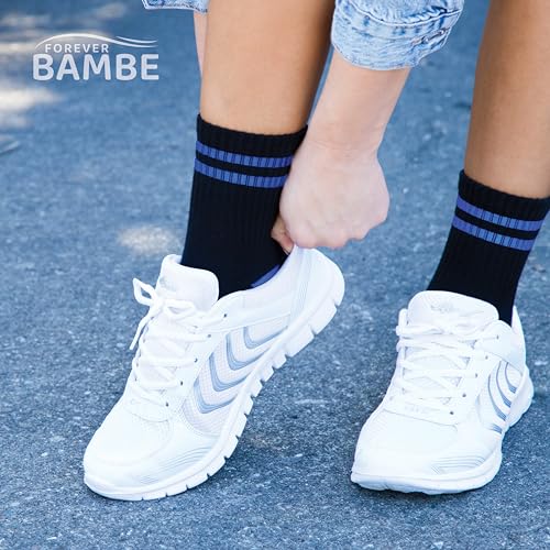 Forever Bambe Mini Crew Socks for Women 4-Pack Cushioned Bottom Retro Striped Socks - Athletic Women's Short Calf Sock - color: 14 - Black