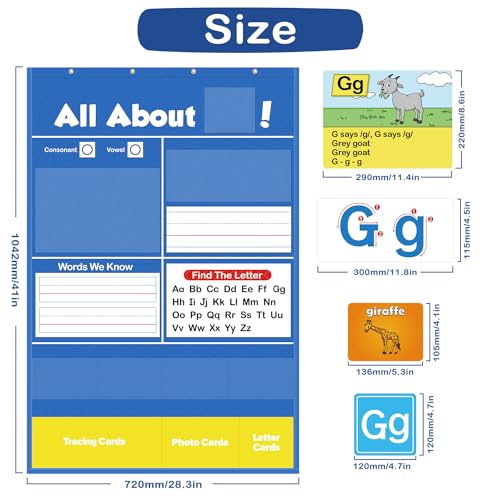 Torlam Alphabet Learning Pocket Chart Alphabet Wall Chart ABC Flash Cards Learning Games, Handwriting Practice Letter Tracing for Kids Homeschool Preschool Kindergarten Learning Activities Must Haves