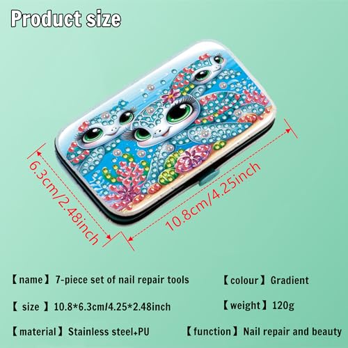 F-CANLAN Cute Sea Turtle Coral Diamond Art Manicure Kit Nail Storage Case - color: Green