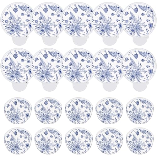 Roowest 10 Pcs Blue Chinoiserie Floral Folding Hand Fans with Bag Handle