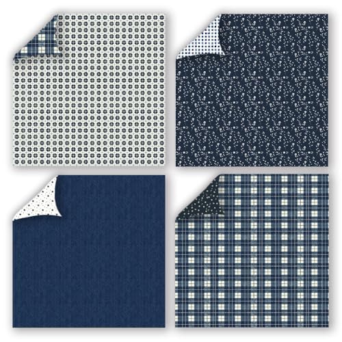 Gingham Scrapbook Paper 12x12 Blue,24 Sheets Double-Sided Boho Blue Floral Pattern CardStock Paper Pad Boho Tone Decorative Craft Papers for Holiday Cardmaking DIY Collage Papers. - color: PAD2120