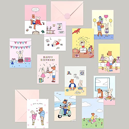 Monolike Day-by-day Card, Happy and Lucky - Mix 36 Mini Single cards, 36 envelopes, 36 stickers Package - color: Happy and Lucky