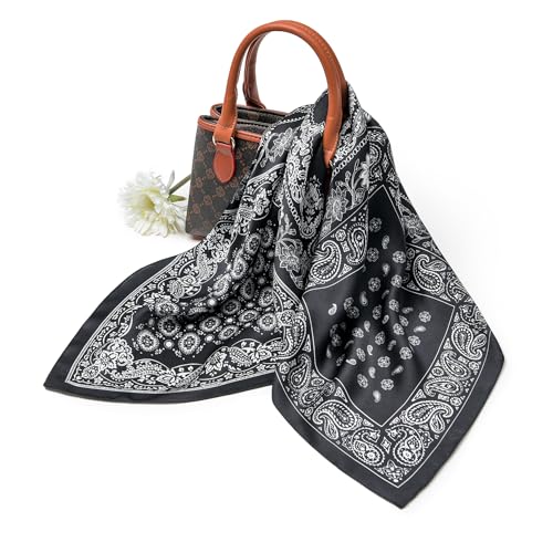 100% Mulberry Silk Scarf - 25.6" Square Neckerchief & Headscarf Gift Packed - color: Black-5