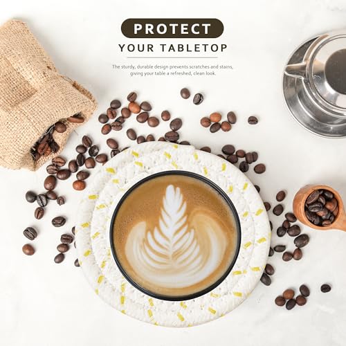 Lazebox Coasters Set of 8 for Drinks, 4 Inch Large Coasters for Coffee Table, Tabletop Protection for Hot & Cold Drinks, Versatile Coasters for Home Decor, Non-Slip & Easy to Clean - color: Yellow