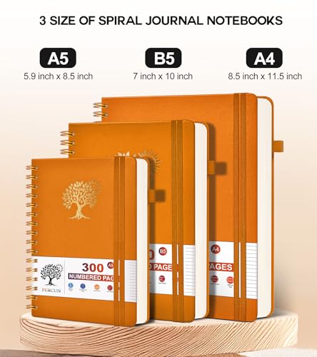 PERCUN Spiral Notebook 300 Numbered Lined Pages Hardcover Journal 8.5"x11" - color: Orange, size: A4 size (8.5in x 11.5in)