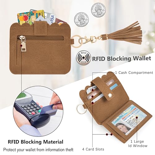 Wristlet Wallet for Women with Keychain – RFID Card Holder Small Wallet Wristlet with Key Ring - color: Camel, style: Classic