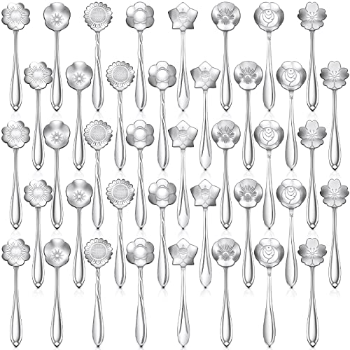 Eboot 40 Pcs SilverTea Spoons Set Stainless Steel Flower Coffee Spoons - color: Silver