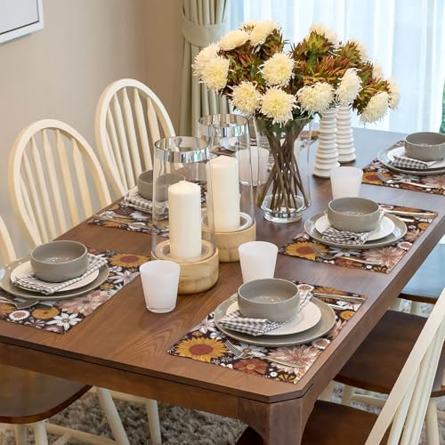 Retro Groovy Flower Power Placemats Set of 6 12x18 Inch - color: Dark Chocolate Brown, size: Set of 6