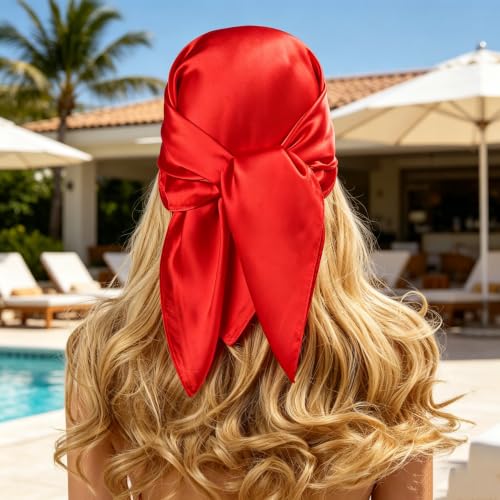 Silk Like Square Scarf for Women Men 27.5" - color: Bright Red