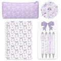 Sayglossy Purple Bow Set Pen Spiral Notebook Journal Pencil Case Sticker - color: Purple