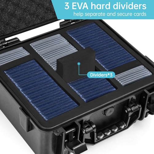 Waterproof Toploader Storage Box for 3" x 4" 35pt Rigid Card, Trading Card Case Holds 300 Toploaders, Sports Card Storage Boxes with 3 EVA Divider
