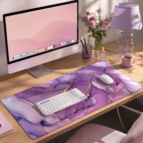 iCasso Purple Keyboard Mat 35.4"x15.7", Desk Blotter for Workspace - color: 1-Purple Marble