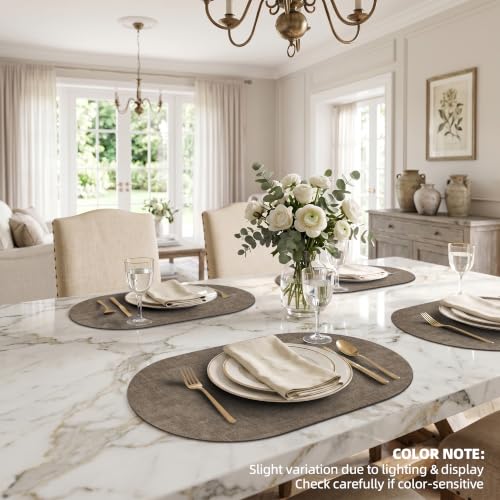 Placemats Set of 6, 17.7 x 11.8 Inch Oval Faux Leather Place Mats - color: R-drak Coffee