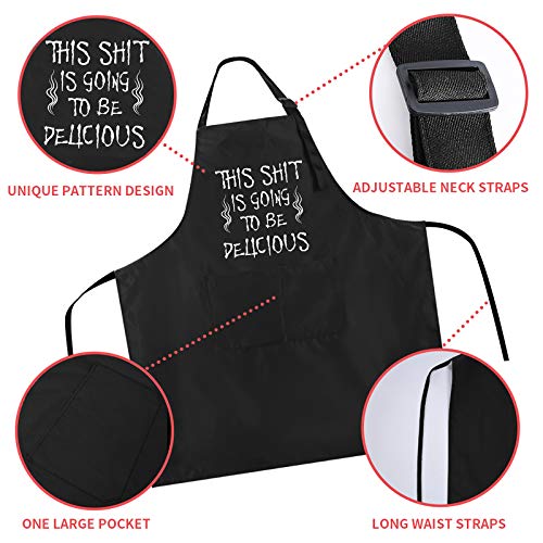 Rosoz Funny BBQ Black Chef Aprons for Men,Adjustable Kitchen Cooking Aprons - color: This is Going to Be Delicious