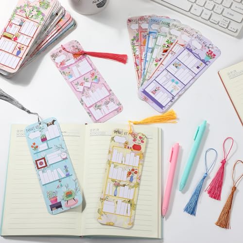 100 Pcs Book Tracker Bookmarks with 100 Tassels Bookshelf Design Reading Page Markers Double Sided Bookmarks Gifts for Book Lovers Book Club Gifts