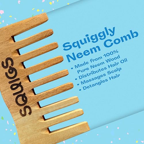 Squigs Beauty Neem Wooden Comb for Women & Men – Handcrafted Pocket-Sized Wide-Tooth Comb for Hair Detangling, Scalp Massage, Oil Distribution & Anti-Breakage – Pure Neem Wood for Hair Growth