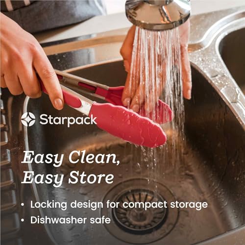 Starpack Get a Grip Silicone Kitchen Tongs (12 Inch) - LFGB Non Toxic, 600°F Heat Resistant, BPA-Free - Heavy-Duty Stainless Steel, Locking - Dishwasher Safe for Nonstick Cookware - color: Earthy Pink, size: 12" Single