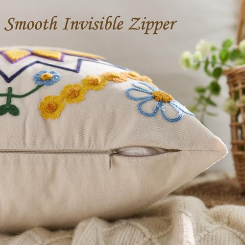 Embroidered Floral Throw Pillow Cover 18x18 Set of 1 Yellow - color: Yellow, size: 18" x 18" (Pack of 1)