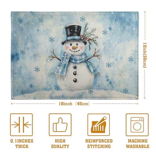 Blue Snowman Snowflake Winter Placemats Set of 4 Seasonal Christmas Linen Table Mats 12x18 Inch Xmas Holiday Snow Farmhouse Rustic Washable Place Mats for Party Kitchen Dining Outdoor Indoor Decor - color: Blue Snowman Placemats Set of 4 - a