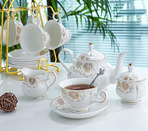 CHENP.HMC Tea Set 22-Piece Porcelain Ceramic Coffee(Chrysanthemum) - color: White Yellow