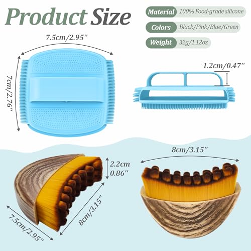 Silicone Face Scrubber & Lymphatic Contour Face Brush Set, Soft Facial Brush with Unique Side-Bristle for Gentle Exfoliating & Deep Cleansing, Lymphatic Drainage Massager for Sculpting(Blue) - color: Blue Set
