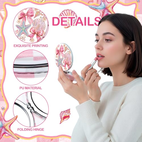 Weysat 9 Pcs Pink Seashell Bow Compact Mirrors Bulk Double Sided Magnify - color: Pink, size: Seashell Bow