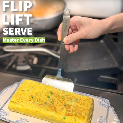 TECHEF - ChefCore 304 Stainless Steel Solid Turner Spatula with Ergonomic Handle, One-Piece Unibody Design, Rustproof & Heat Resistant, 10.5" Serving Utensil – Made in Korea - size: Solid Turner