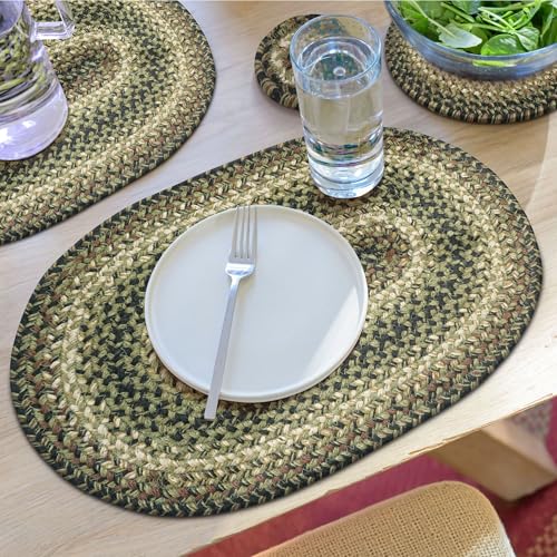 Homespice Pinecone Braided Placemats for Rustic Decor, Oval 13x19 Set of 4 - color: Pinecone
