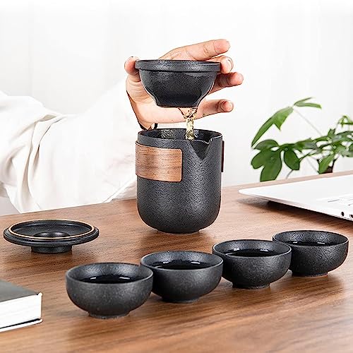 TBACW Travel Gongfu Tea Set with 4 Cups, Classic 1 Pot - color: Classic 1 Pot 4 Cups