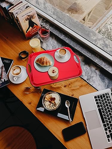 KAQAHIDO Large Melamine Serving Trays for Eating, Set of 2, Red - color: Red