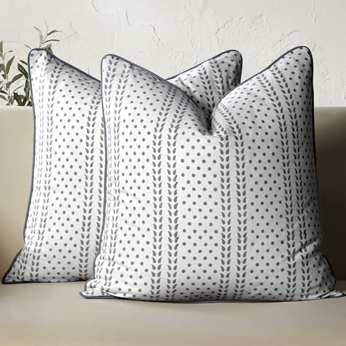 CPC Misty Grey Trelis Block Print Throw Pillow Covers 20x20 Inch, Set of 2 - color: Misty Grey Trelis, size: 18" x 18" (Pack of 2)