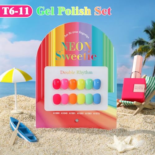 Double Rhythm 6 Pcs 15 ML Gel Polish Set Same Color Same Bottle Soak Off Gel Polish Kit Nail Art Manicure Salon DIY at Home for Women (Pastel Red Pink Orange Yellow Green-T6-11) - color: Neon Sweetie