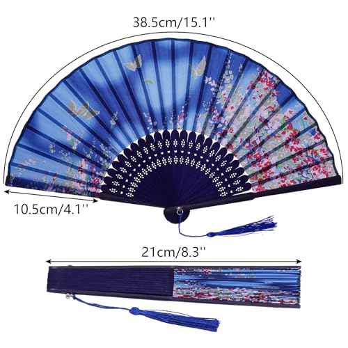 4 PCS Handheld Floral Folding Fans Foldable Silk Bamboo Fan