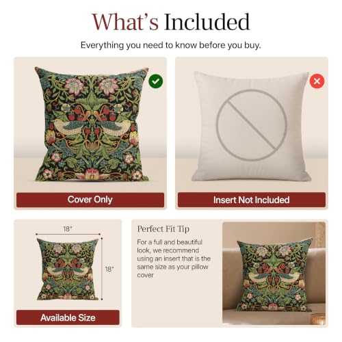 William Morris Strawberry Thief B Black Tapestry Throw Pillow Cover 18 x 18 - color: Black Strawberry I