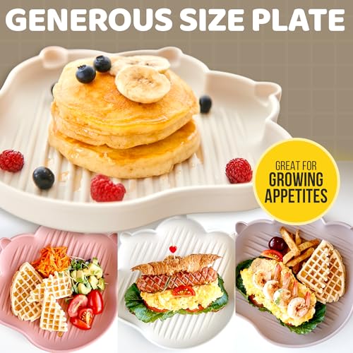 MEOW Plate Baby Toddler Plates, Baby Feeding Essentials 100% Food-Grade Silicone Led Weaning Supplies BPA Free Toddler Soft and Durable Silicone Plate Feeding Supplies BPA Free Kids Dry Rose - color: Dry Rose