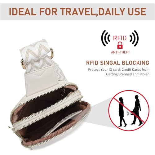 DIOMO Anti Theft Small Sling Bag for Women Cross Body Bag Trendy, RFID Fanny Packs Vegan Leather for Women Travel Belt Purse - color: Beige-Gold Zipper