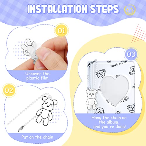 3 Inch Kpop Photocard Binder, Cute Photocard Holder Book Mini Photo K-pop Album, Love Heart Hollow Kpop Binder Collector Book 40 Pockets Photo Card Holder Album with Lovely Pendant - color: White Bear