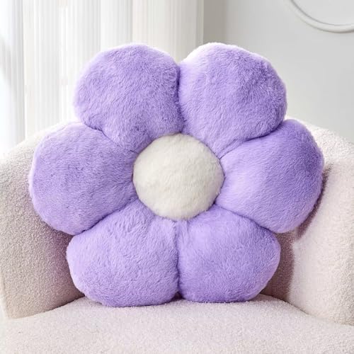 Kcvvcr Lavender Flower Pillow, Cute Decorative Flower Shaped Throw Pillow with Faux Rabbit Fur, 19.6" Soft Flower Plush Throw Pillow Floor Pillows Room Décor for Bedroom Living Room - color: Lavender, size: 19.6 Inch