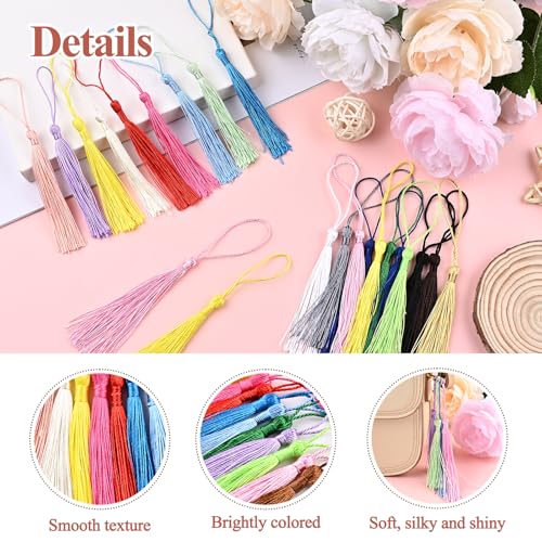 NACHLYNN 120 Pcs Bookmark Tassels Bulk 13cm/5 Inch Silky Handmade Soft Craft Mini Tassels for Jewelry Keychain Making with Loops for Dress Decoration DIY Craft Accessory (20 Colors) - color: 20 Colors