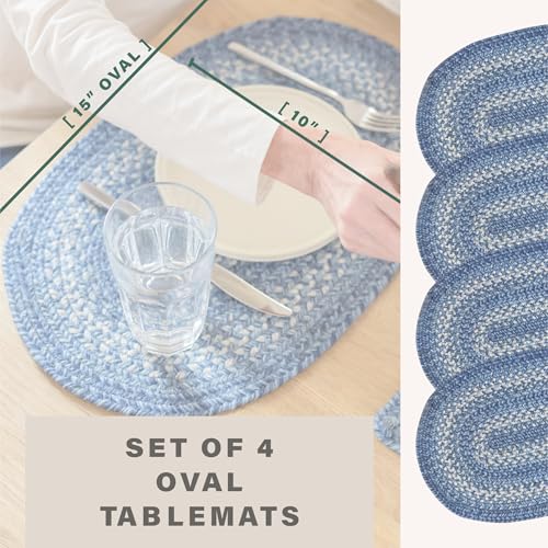 Homespice Denim Braided Table Mats for Coastal Decor, Oval 10x15 Set of 4 - color: Denim
