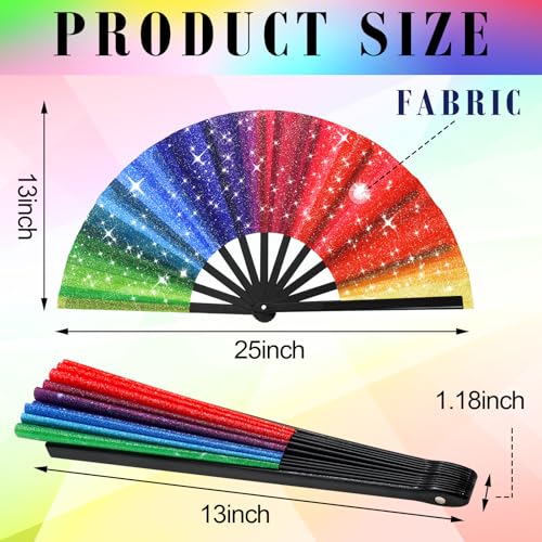 Maitys 2 Pack Foldable Fans for Rave Dancing,Rainbow,Flash Pattern - color: Rainbow, style: Flash Pattern