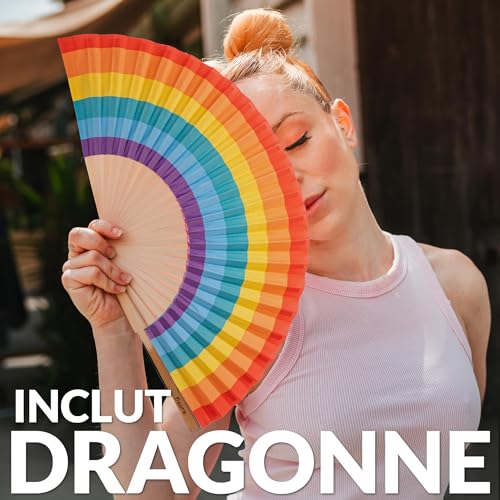 Fisura – Original Rainbow Folding Fan, Wooden Handheld Fan for Women, Colorful Pride Accessory for Party, Wedding, Birthday, Gift or Pride Day Decoration - color: Rainbow, Multicolor