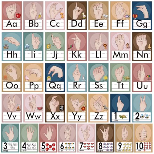 YIYDONG 36 Pieces ASL Alphabet Line Bulletin Board Set ABC Number Sign Language Flash Cards Wall Decorations for Pre-School Kindergarten Elementary Classroom Nursery Homeschool (Boho) - color: Boho