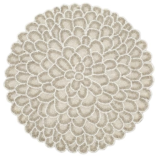 Handmade Beaded Placemats - 13 Inch Round Dining Table Mats - Elegant Glass Beads with Cotton Backing - Decorative Tableware for Weddings, Holidays, and Home Décor (Ivory White) - ALPHA Living HOME - color: Ivory White, size: Set of 1