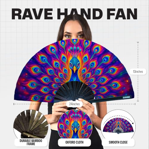 SoJourner Folding Rave Fan, Peacock - color: Peacock
